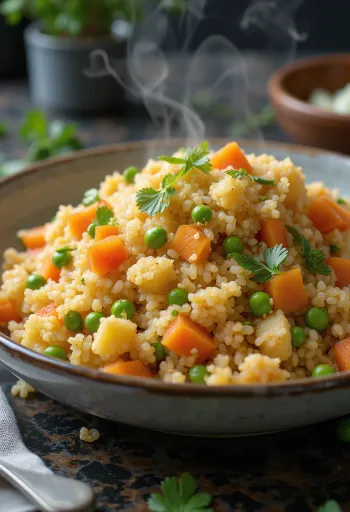 Pilaf di bulgur con verdure, servito