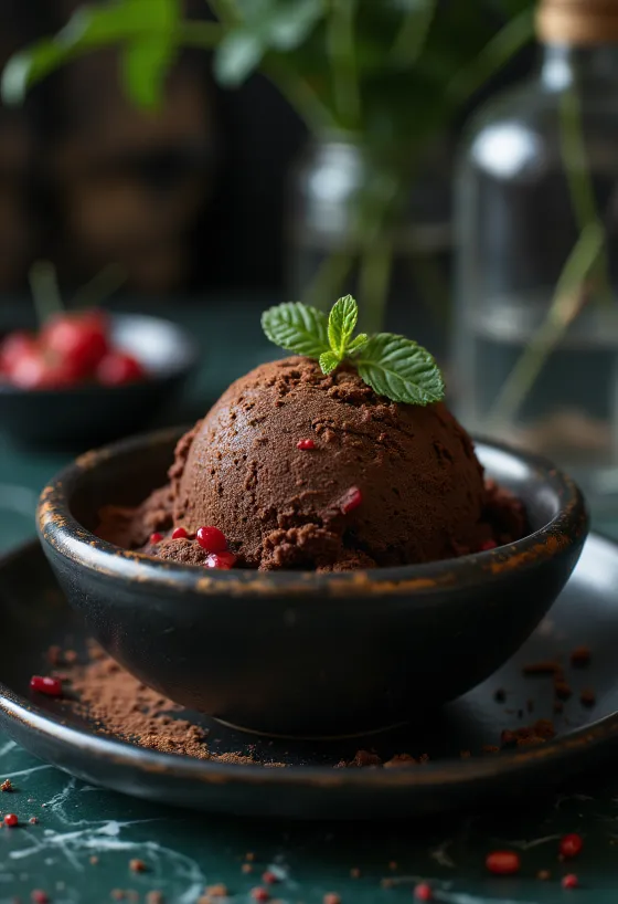Sorbetto al cioccolato e peperoncino fatto in casa dessert speziato
