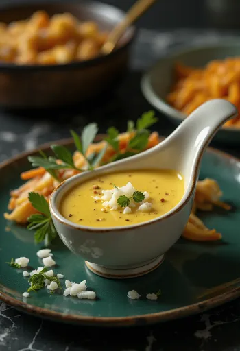 Salsa cremosa di cipolle al curry servita