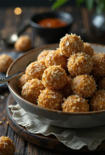 Palline di cocco e avena servite