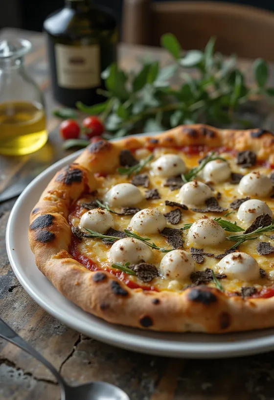 Pizza bianca con scaglie di tartufo e formaggio