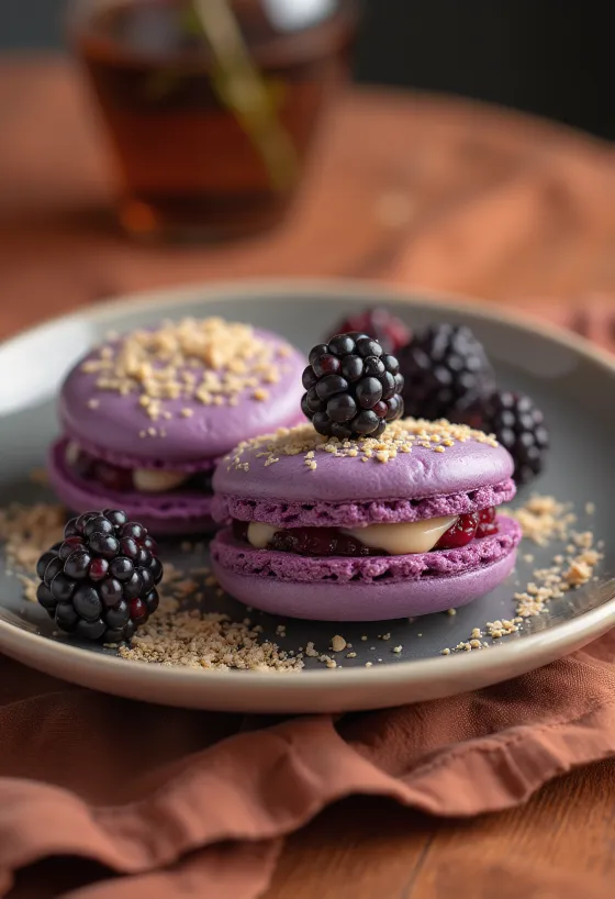 Macaron alle mandorle e crema di more
