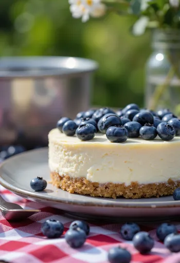 Cheesecake ai mirtilli servita