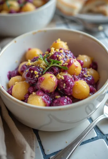 Gnocchi al ribes nero e mascarpone serviti