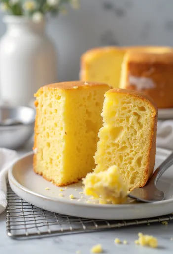 Pan di Spagna fatto in casa tagliato a fette, con superficie dorata