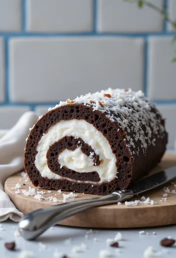 Fette di rotolo al cacao con ripieno bianco di cocco