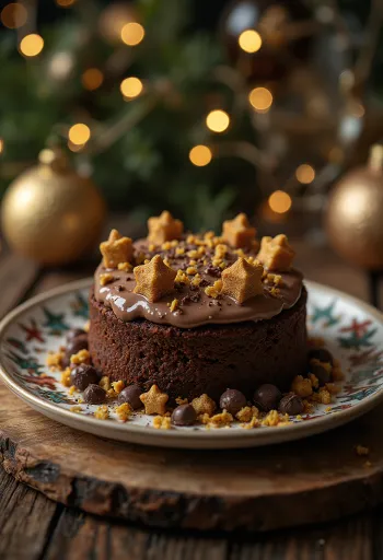 Torta al cioccolato dell'Avvento con decorazioni festive