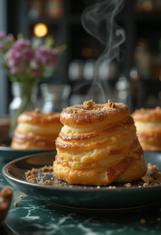 Cilindri di pasta lievitata dorata ricoperti di zucchero