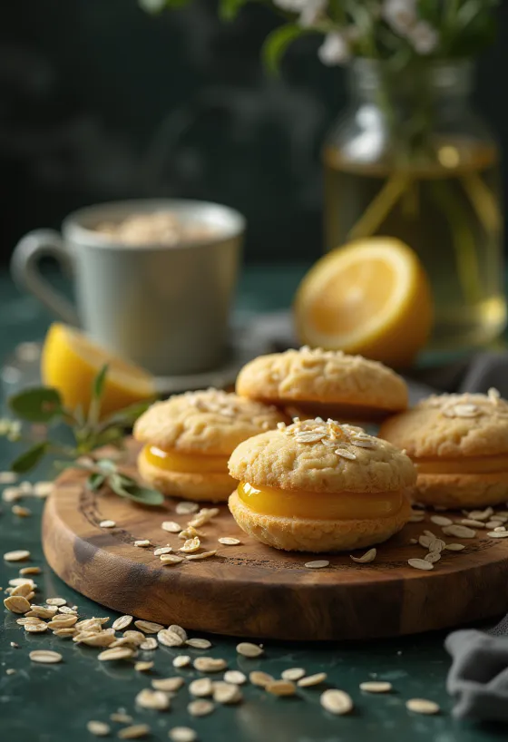 Linzer al limone e fiocchi d'avena serviti