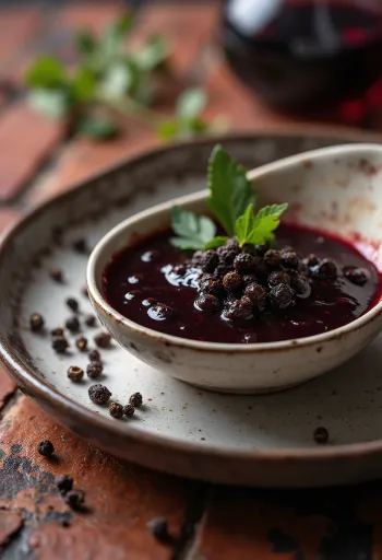 Salsa al vino rosso e pepe nero servita