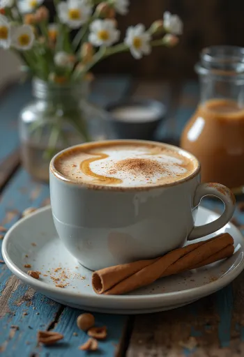 Chai latte al caramello servito in bicchiere