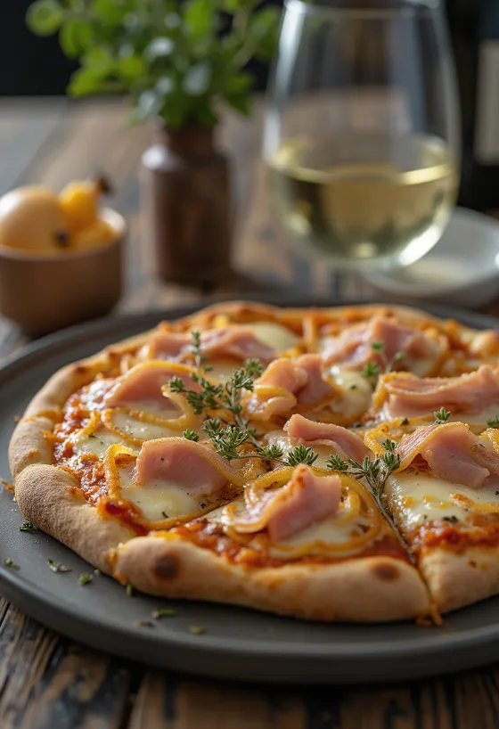 Pizza con tonno e anelli di cipolla rossa