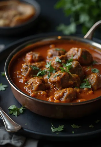 Rogan Josh con fiore di Maval servito in salsa speziata