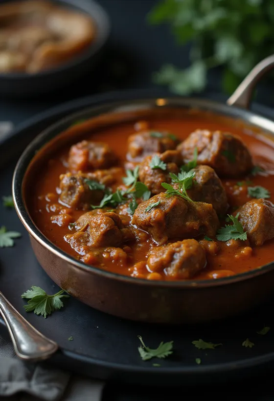 Rogan Josh con fiore di Maval servito in salsa speziata