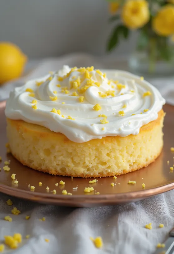 Torta al limone vegana decorata con panna vegetale cremosa