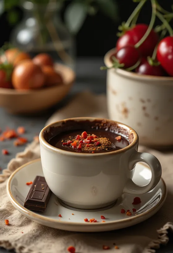 Panna cotta al cioccolato e peperoncino in bicchiere