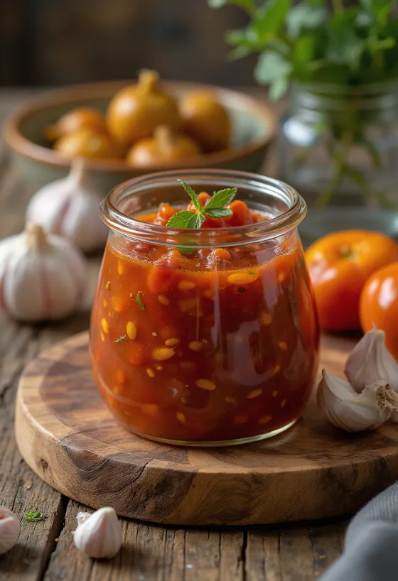 Salsa al peperoncino e aglio servita