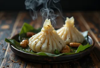 Zongzi alle arachidi, piatto asiatico servito con foglie fresche