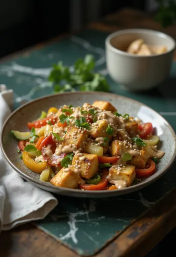 Wok di tofu grigliato con tahina