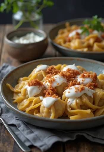 Manti con manzo servito con yogurt e coriandolo