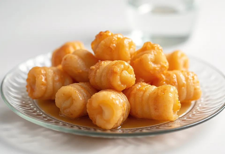 Tulumba classica, imbevuta di sciroppo e servita fresca