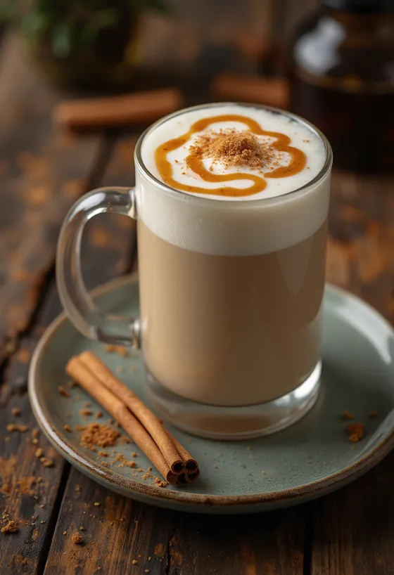 Latte al caramello e cannella servito fresco