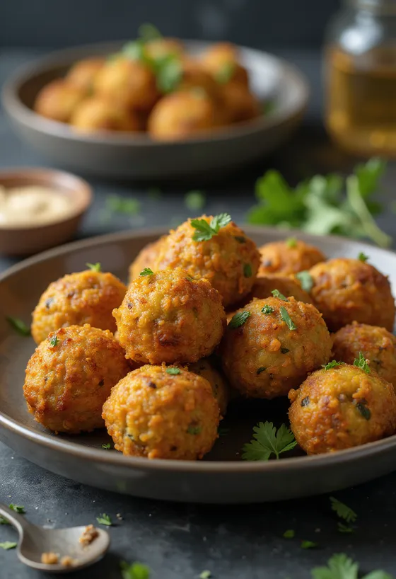 Falafel con crosta dorata croccante cosparso di erbe fresche