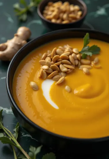 Vellutata di zucca e zenzero cremosa servita