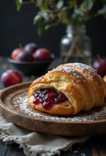 Croissant alla confettura di prugne servito