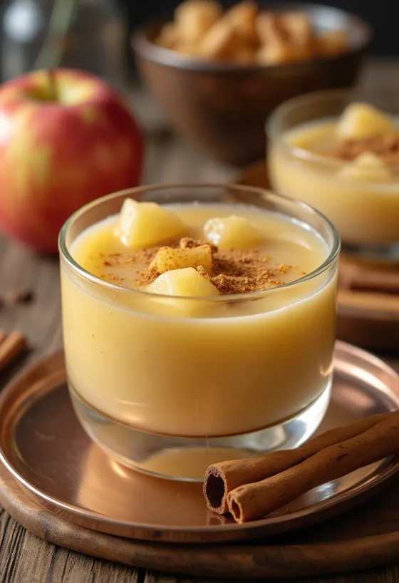 Rinfrescante zuppa di mele servita con cannella e panna montata