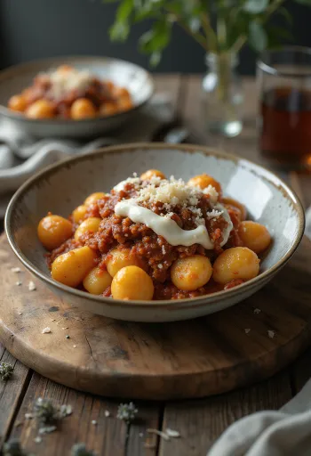 Gnocchi al ragù bolognese serviti