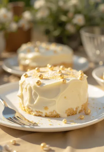 Torta glitterata con copertura di pasta di zucchero bianca e decorazioni dorate