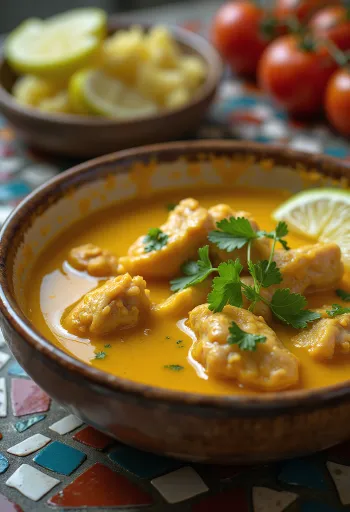 Masor Tenga con mela elefante servito con coriandolo fresco