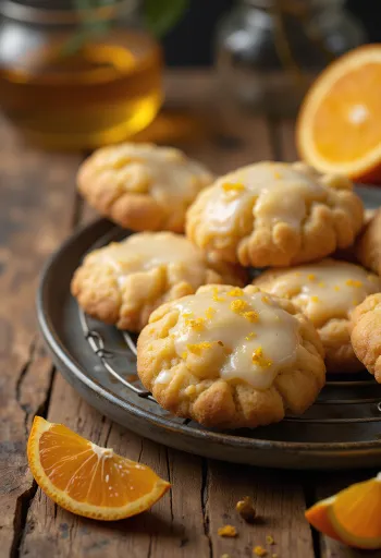 Biscotti dorati morbidi con scorza d'arancia in evidenza