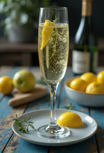 Sidro al Prosecco in bicchiere decorato con rametto di rosmarino