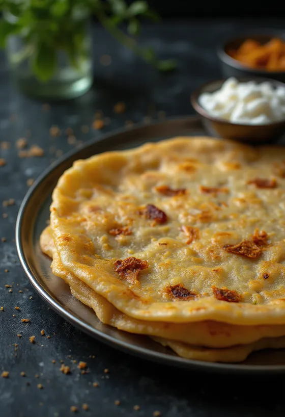 Adai dosa fresca, fritta croccante, servita con condimento speziato