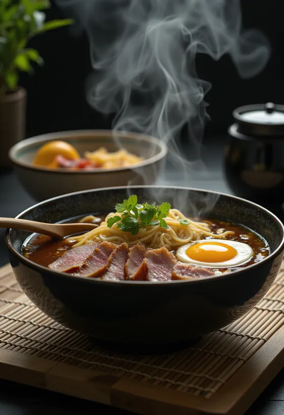 Beef ramen servito con carne di manzo