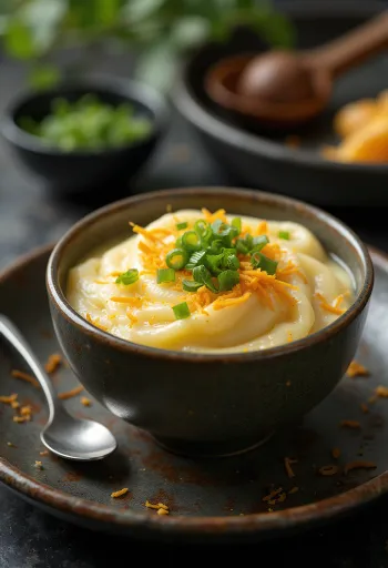 Chawanmushi servito con scorza d'arancia, semi di sesamo e cipollotto fresco