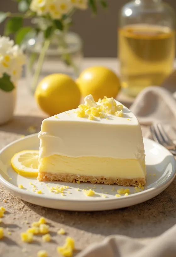 Torta allo yogurt e limone decorata con fette di limone fresco