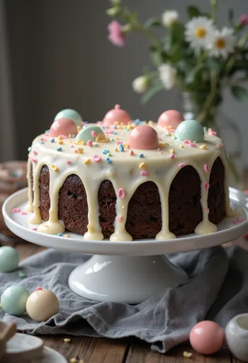 Torta al cioccolato a pois decorata con crema bianca e pois commestibili