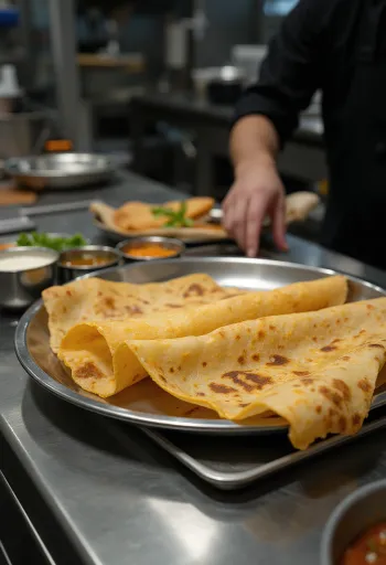 Dosa servita con chutney al cocco