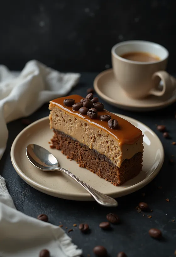Torta al caffè e caramello con caramello cremoso