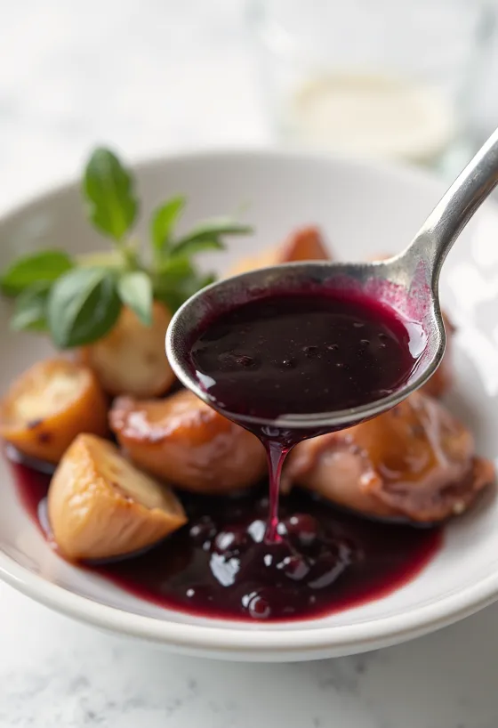 Salsa al vino rosso con miele e aglio scura e brillante