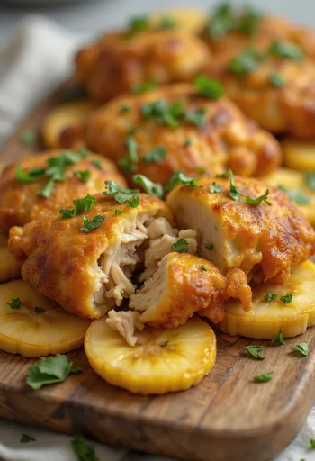 Acarajé con pollo, decorato con palline di tapioca, banana fritta e coriandolo