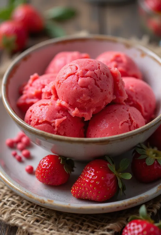 Sorbetto alle fragole fatto in casa servito in coppa