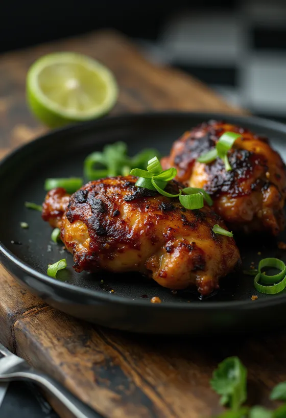 Pollo Jerk servito con lime e insalata