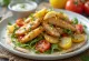 Piatto di Gyros al limone e origano con pollo arrosto, patate, insalata fresca e tzatziki al limone