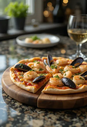 Pizza Frutti di Mare alle cozze servita