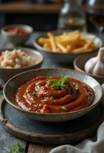 Salsa barbecue all'aglio affumicato servita