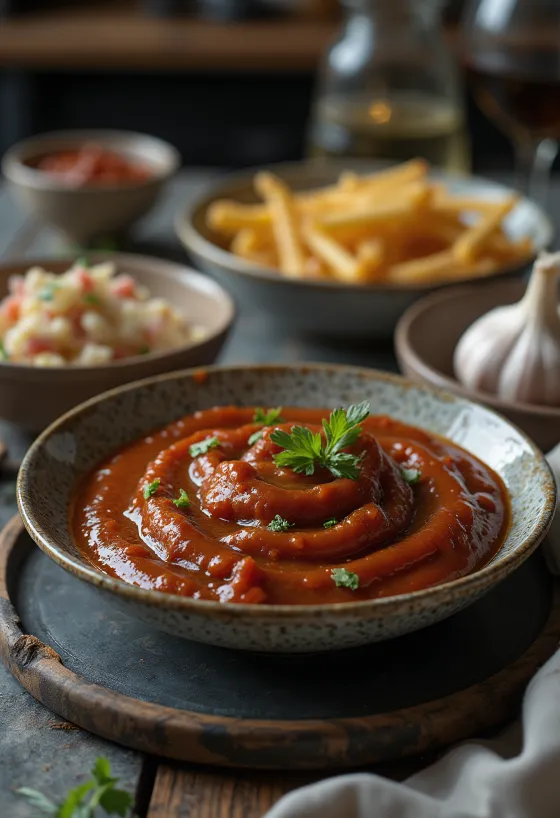 Salsa barbecue all'aglio affumicato servita